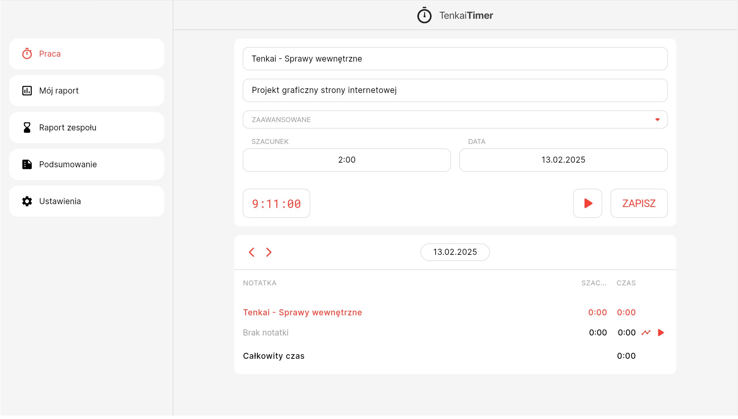 Tenkai Timer - proste i intuicyjne narzędzie do śledzenia czasu pracy